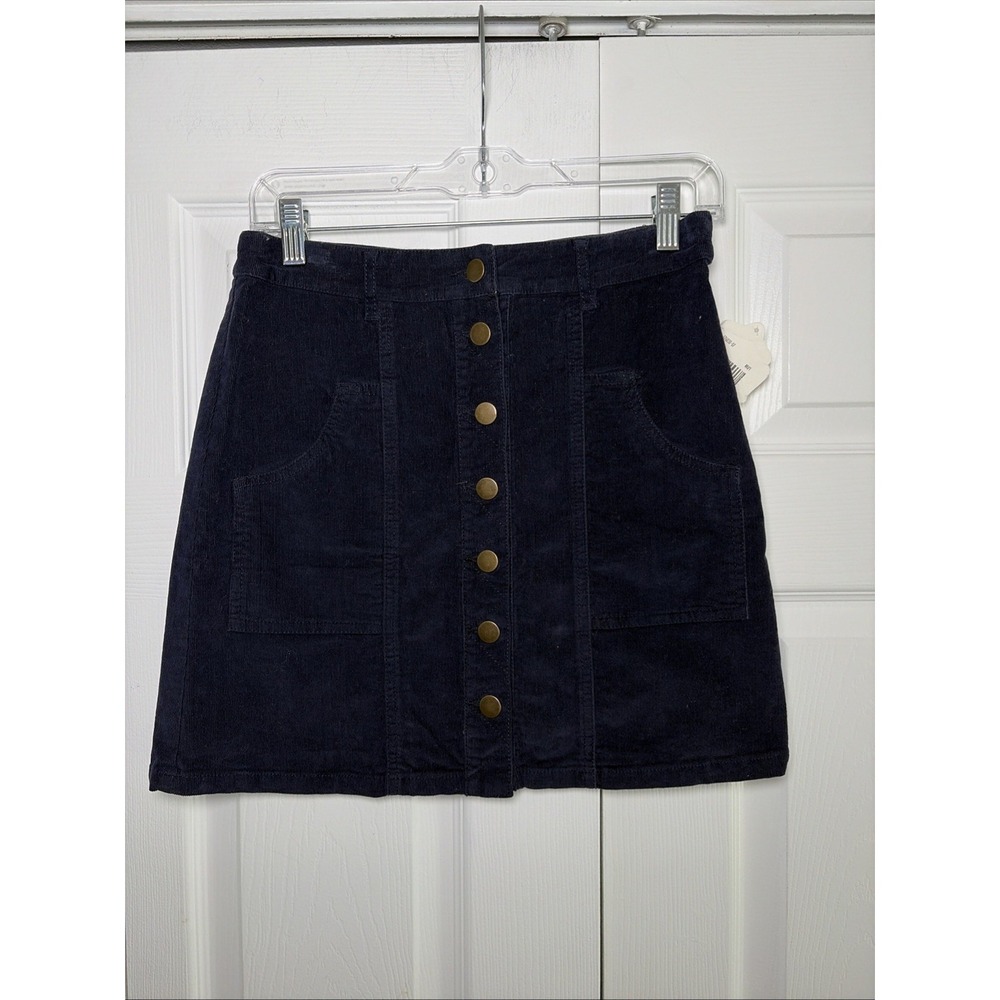 Altar'd State Corduroy Mini Skirt Womens Size‎ L Navy Blue Button Front Boho 70s